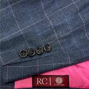 RC by Tom James Mens Navy Blue Pink Plaid Custom Tailored Blazer Jacket Coat 48S